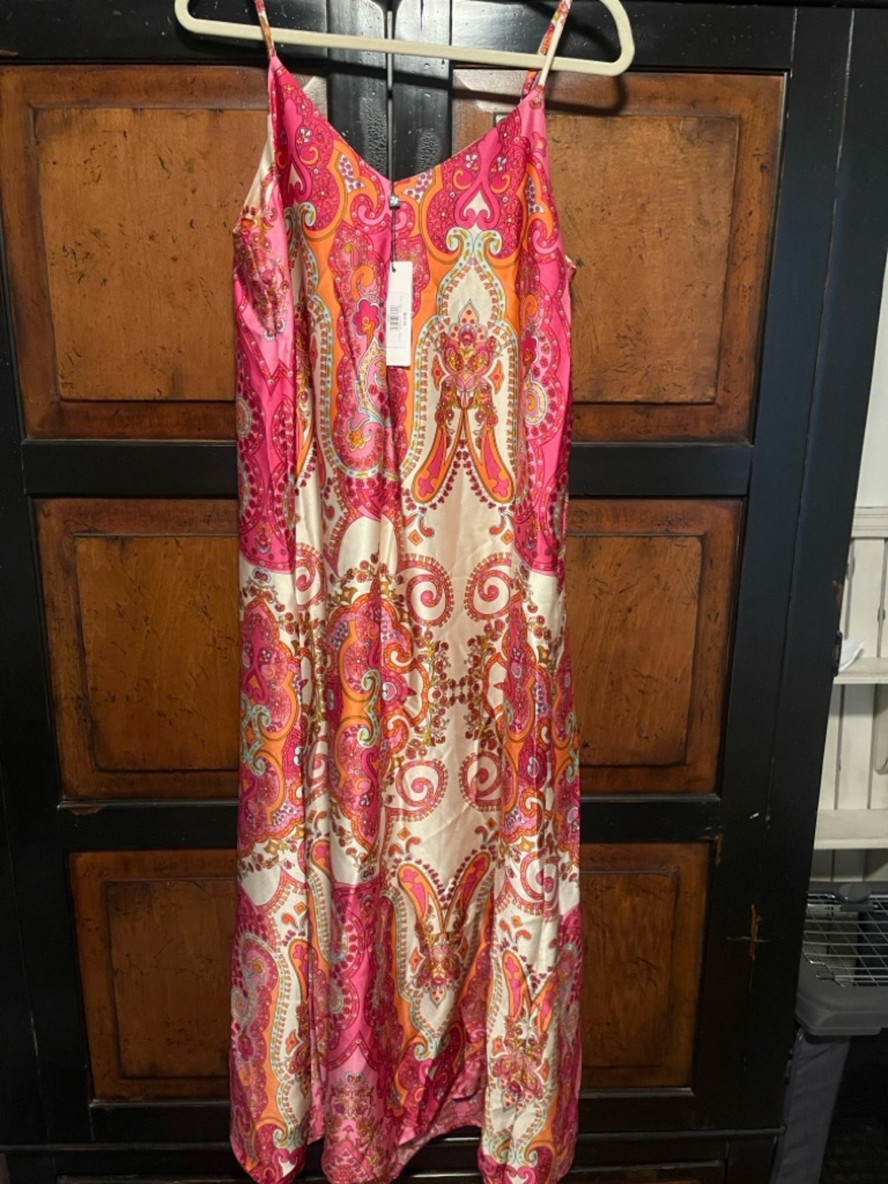 Molly Bracken Pink and Orange Paisley Maxi Slip Dress